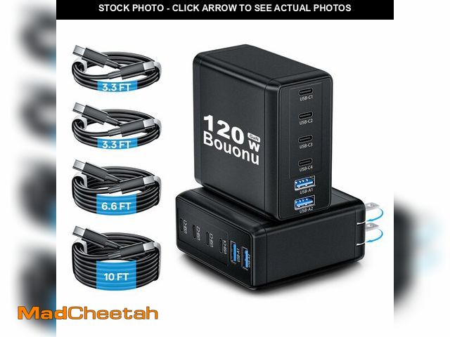 Lot 74-14205126 - 2 Pack USB C Charger Block with 4 USB Cables 120W GaN Type C Charger Fast Charging Block 6 Port Fold...