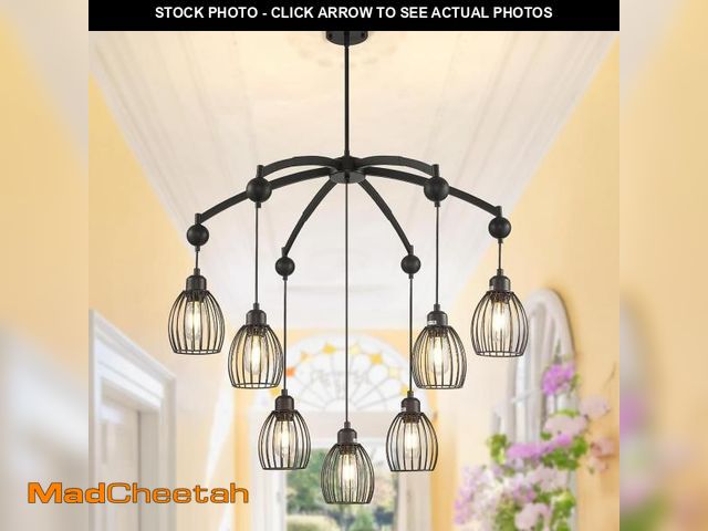 Lot 74-12397473 - 7-Light Industrial Black Farmhouse Chandeliers Large Modern Cage Pendant Light Fixture Rustic Hangin...