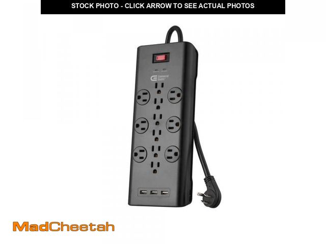 Lot 74-12491722 - Commercial Electric 6 ft. 12-Outlet Black Surge Protector with USB - UNUSED