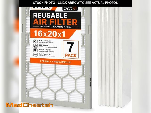 Lot 74-14366114 - OlitAir 16x20x1 MERV 8 Air Filter,AC Furnace Air Filter,Reusable ABS Plastic Frame, 7 Pack Replaceab...