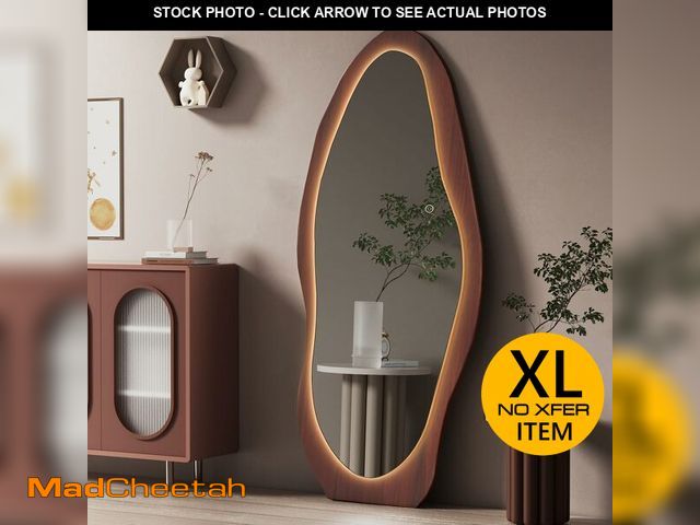Lot 74-14584662 - osemy 67"x 26" LED Wood Full Length Mirror with Lights Irregular Wavy Full Body Mirror Shatter-Proof...