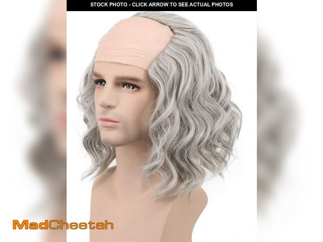 Lot 74-11552097 - karlery California Colonial Man Short Bob Curly Scientist Bald Wig Halloween Cosplay Anime Costume P...