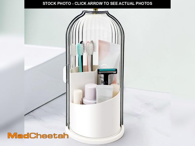 Lot 74-12119972 - QIYVLOS Toothbrush Holders with Sliding Lid, Rotating 3 Slots Bathroom Organizer Countertop, Tooth B...