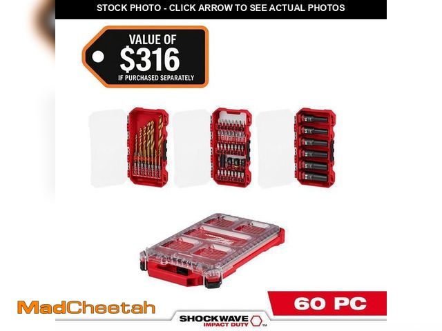 Lot 74-12989374 - Milwaukee SHOCKWAVE Impact Duty Alloy Steel Screw Driver Bit Set with PACKOUT Case (60-Piece) - UNUS...