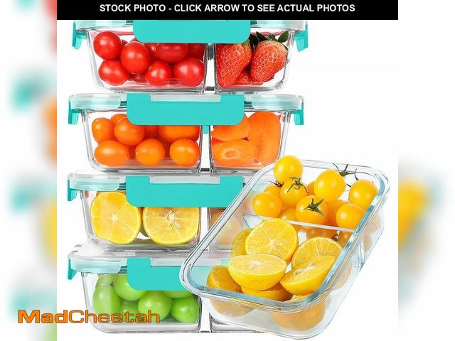 Lot 74-14336154 - KOMUEE 30 oz 5 Pack Glass Meal Prep Containers 2 Compartments, Glass Food Storage Containers with Li...