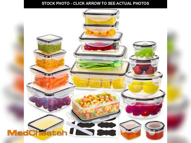 Lot 74-13621219 - 34 PCS Food Storage Containers Set with Airtight Lids (17 Lids &amp;17 Containers) - BPA-Free Plasti...