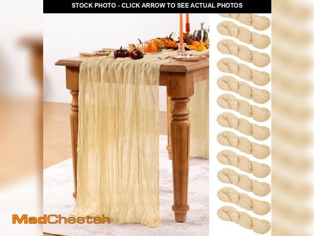 Lot 74-12325447 - DeZerlor Champagne Gold Cheesecloth Table Runner 12 Pack Summer Sheer Cheese Cloth Table Runners Boh...