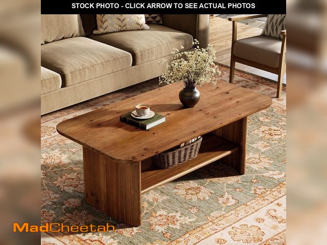 Lot 74-14312114 - (MISSING HARDWARE) BYBLIGHT Kerlin 47 in. Brown Rectangle Solid Wood Coffee Table Center Low Cocktai...