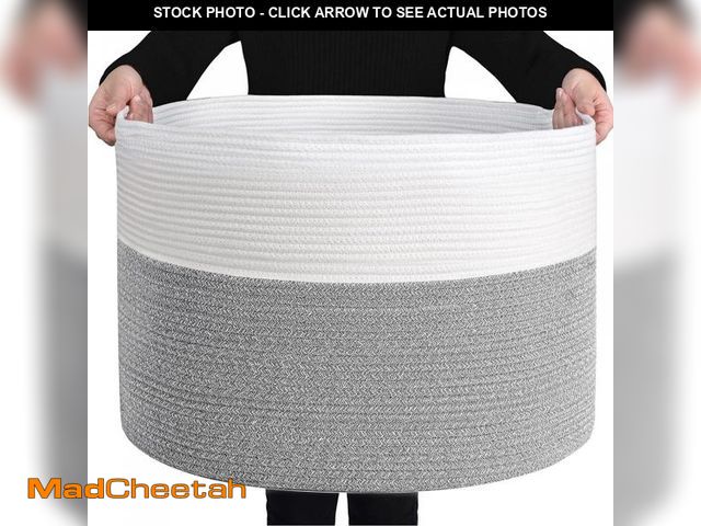 Lot 74-12515724 - YOUPINS XXXL Cotton Rope Basket (23.6"x15.7"),100% Cotton,Extra Large Woven Storage Basket,Blanket B...