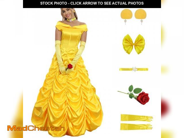 Lot 74-12311704 - Poboola Belle Costume Women Adult Princess Costumes Halloween Cosplay Party Yellow Dress Long Dress ...
