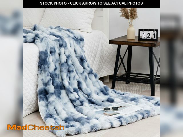 Lot 74-12702321 - July Tie Dye Blue Fluffy Fleece Blanket for Sofa, Ultra Soft Plush Bubble Throw Blanket, Warm Faux R...