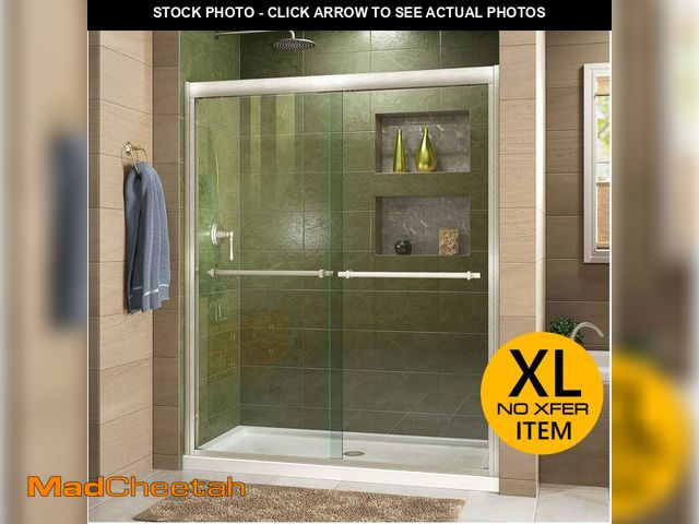 Lot 74-12662994 - DreamLine Duet 56-60 in. W x 72 in. H Semi-Frameless Bypass Sliding Shower Door in Brushed Nickel, S...