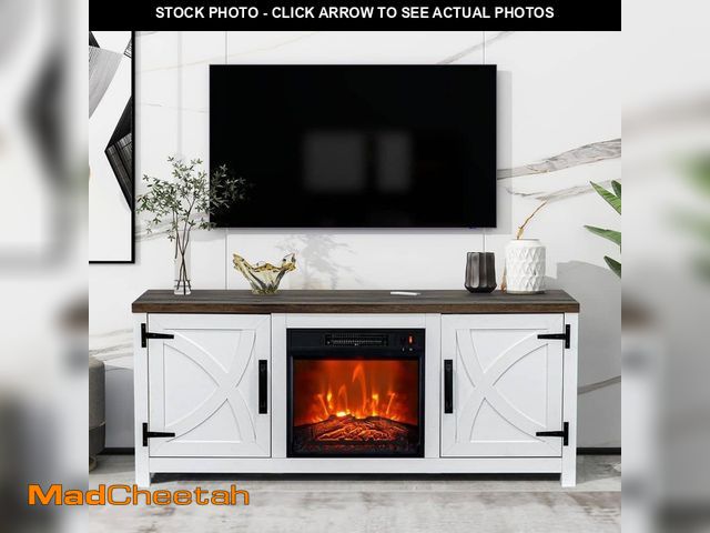 Lot 74-13778688 - (MISSING HARDWARE) IHOMEadore Farmhouse 58 in. Freestanding Media Console Electric Fireplace TV Stan...
