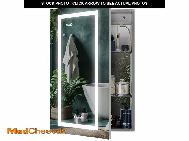 Lot 74-13012563 - KRISTALLUM LED Lighted Medicine Cabinet Front &amp; Backlit Dimmable Colours, Clock &amp; Temp, USB ...