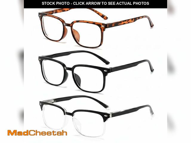 Lot 74-14269655 - LRUOQI 3-Pack Nearsighted Glasses for Men Women, TR90 Distance Vision Eyeglasses, Flexible Spring Hi...