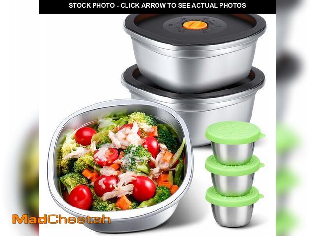Lot 74-13626804 - KTKUDY 3 Pack Stainless Steel Salad Bowls with Lids &amp; Dressing Cups - 50 oz Leakproof Salad Cont...