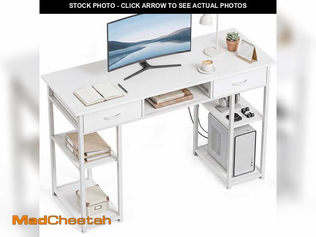 Lot 74-14322874 - edx 48 Inch Office Desk with 2 Drawers, Spacious Writing Desk with Storage Shelves, Modern Computer ...