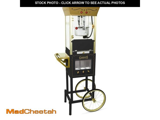 Lot 74-13269479 - Nostalgia Vintage Collection 600-Watt 8 oz. Black Popcorn Machine Cart with Candy and Snack Dispense...