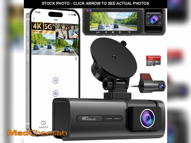 Lot 74-12708430 - 3 Channel 5G WiFi Dash Cam, 4K+1080P+1080P Dash Cam Front and Rear Inside with 64GB Card, 3.16Ã¢â¬Â...