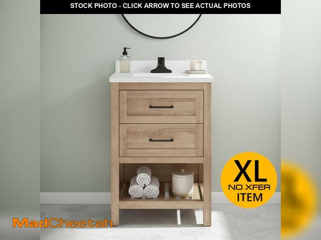 Lot 74-13649924 - Home Decorators Collection Autumn 24 in. Single Sink Weathered Tan Bath Vanity with White Engineered...