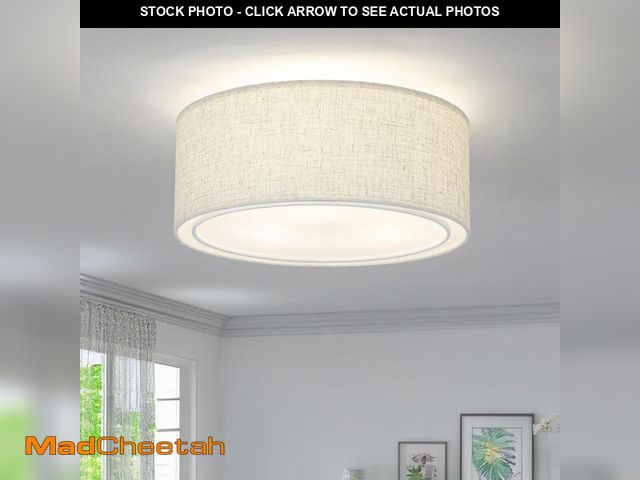 Lot 74-12117660 - Luupyia 12.59 Inches Fabric Drum Ceiling Light Fixture, 3-Lights White Simple Semi Flush Mount Ceili...