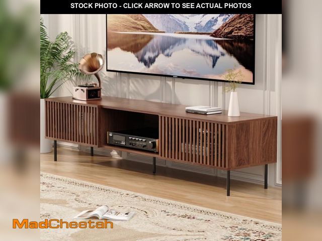 Lot 74-12486895 - Hommpa TV Stand for 80" TV with 2 Slatted Doors, Mid Century Modern TV Console for Living Room Bedro...