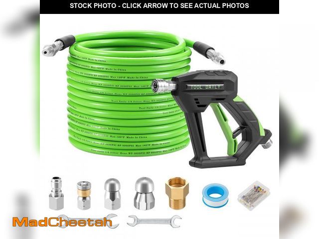 Lot 74-12314205 - Tool Daily Sewer Jetter Kit for Pressure Washer 50 FT, Short Power Washer Gun, Drain Cleaner Hose 1/...