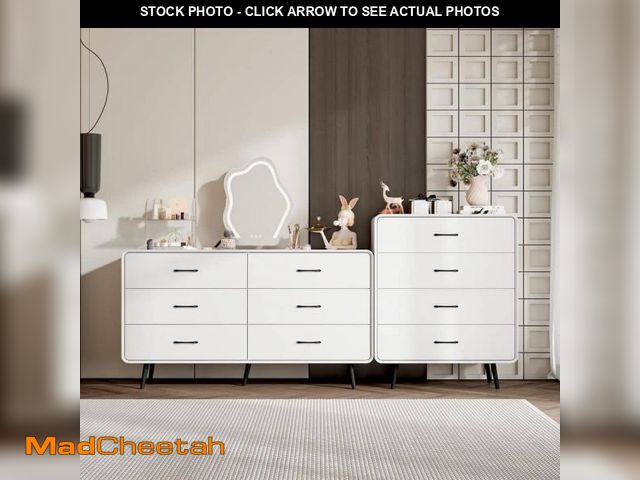 Lot 74-12288963 - FUFU&amp;GAGA White 10-Drawer 86.4 in. W Dresser without Mirror, Chest of Drawers with Rounded Edges...