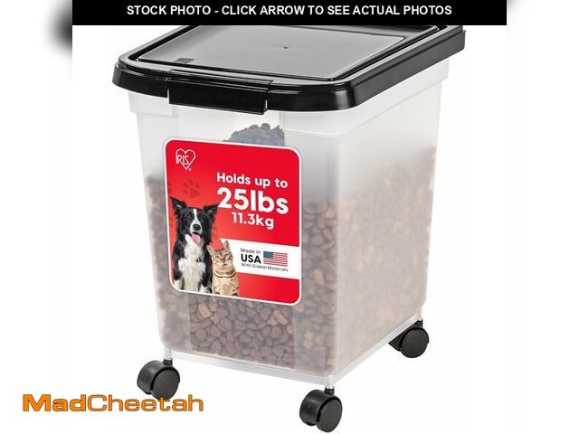 Lot 74-13041436 - IRIS USA Airtight Dog Food Storage Container, WeatherPro, Up to 25 lbs, Removable Wheels, for Dog Ca...
