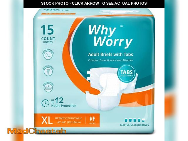 Lot 74-11558866 - WhyWorry Adult Diapers with Tabs, Disposable Incontinence Briefs for Women and Men with Overnight Ab...