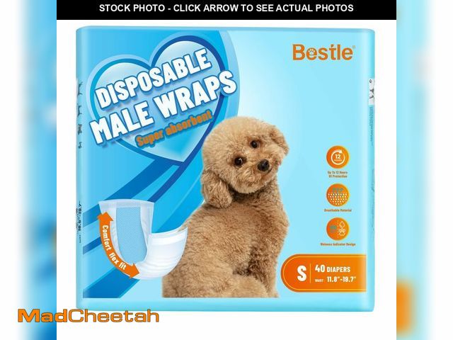 Lot 74-14057297 - Bestle Male Dog Wrap, Disposable Dog Diapers, 40 Count, S (Waist 16.5Ã¢â¬Â-19.7Ã¢â¬Â), Wetness I...