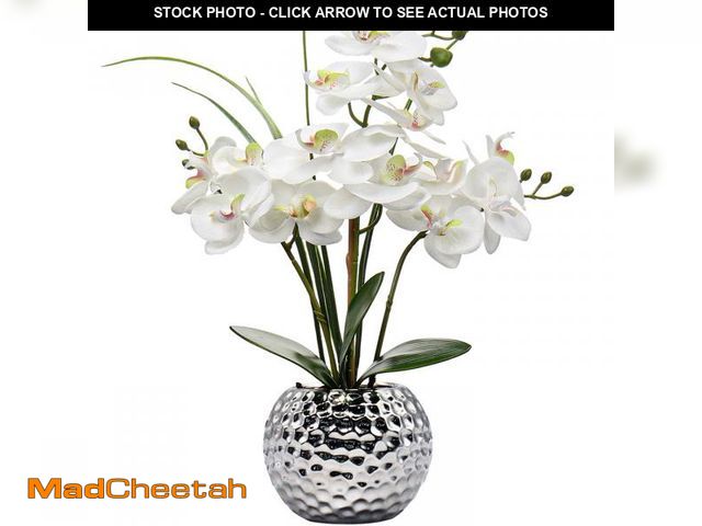Lot 74-12219275 - Orchids Artificial Flowers 20.8'' Faux Orchid Flower Arrangement Fake Orchid White Flower with Silve...
