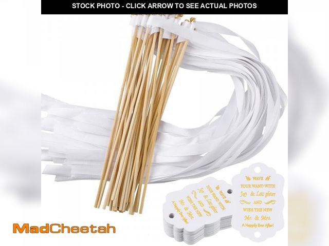Lot 74-12437945 - Junkin 100 Pcs Wedding Wands Streamers with Bells Set, 50 White Wedding Send Off Ribbon Streamers St...