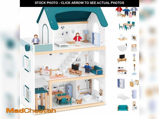 Lot 74-13710273 - OOOK Wooden Dollhouse with Liftable Elevator - 2.6 Feet High Modern Doll House for Kids Toddlers - I...