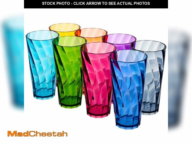 Lot 74-14482161 - US Acrylic Optix Plastic Reusable Drinking Glasses (Set of 8) 26oz Iced-Tea Cups in Jewel Tone Color...