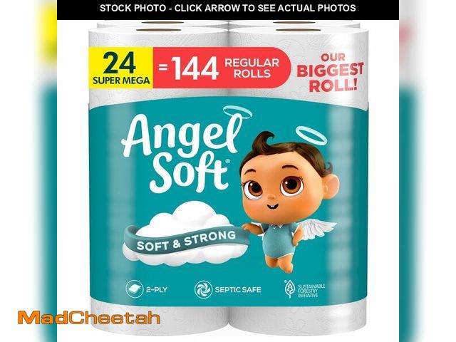 Lot 74-13801655 - Angel Soft Toilet Paper, 24 Super Mega Rolls = 144 Regular Rolls, Soft and Strong Toilet Tissue - UN...