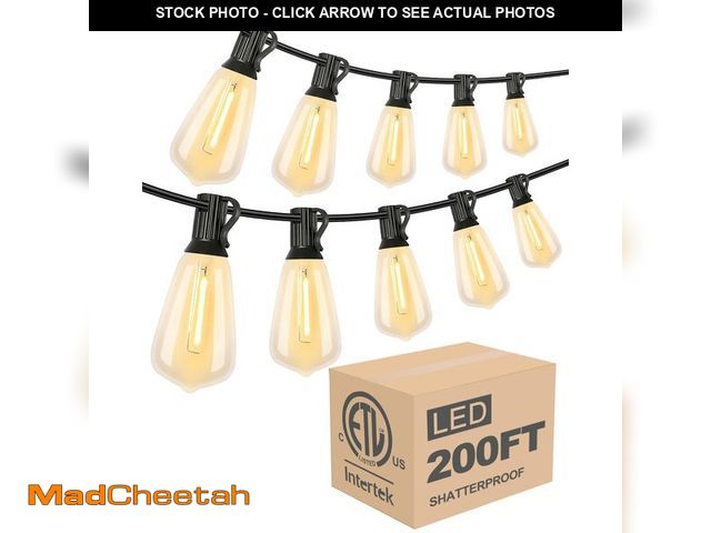 Lot 74-14149759 - Lightdot LED Outdoor String Lights 200FT Patio Lights with 64 Shatterproof ST38 Vintage Edison Bulbs...