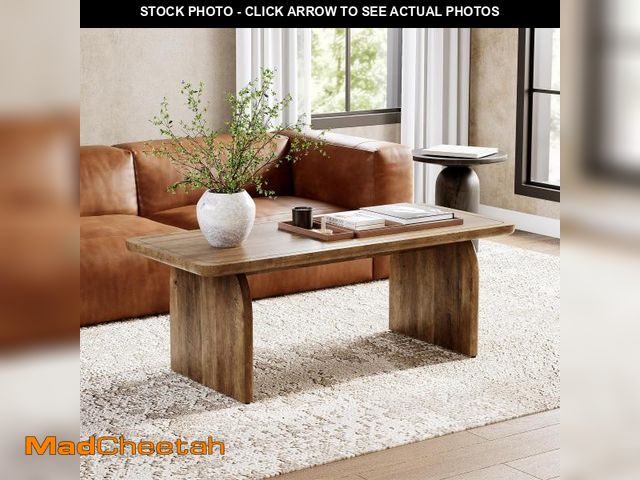 Lot 74-12267919 - LITTLE TREE Farmhouse Coffee Table, 47 Inches Wooden Center Tables with Rounded Corners, Rectangular...