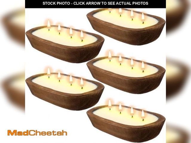 Lot 74-10868849 - MTLEE 5 Pcs Wooden Dough Bowl Candles 10 x 6 Inch Large Wood Bowl Candle Bulk Farmhouse Dough Bowl C...