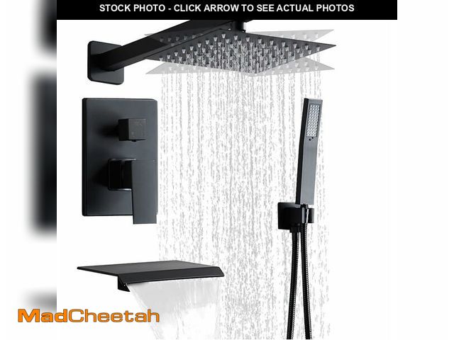 Lot 74-12705381 - RTTWYYUU Matte Black Faucet Set Shower Head with Tub Spout and Handle System Square Wall Mount for B...