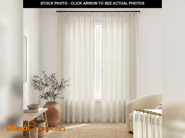 Lot 74-14064523 - SHINELAND Oatmeal Greige Natural Linen Pinch Pleated Curtains 96 Inch Long for Living Room, Rustic F...