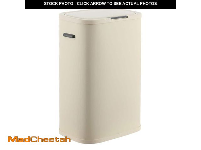 Lot 74-12584728 - *DIRTY* happimess Tammi Kitchen 14.5-Gal. Slim Metal Push Button Trash Can, Limestone Beige *DIRTY* ...