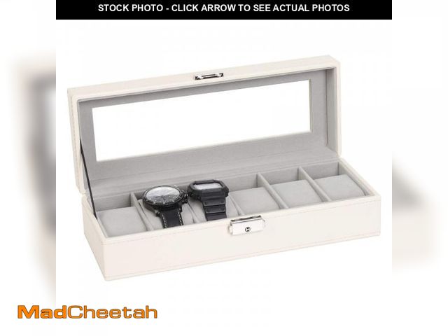 Lot 74-12359303 - NEX Watch Case, 6 Slot Leather Watch Box Display Case Organizer Glass Jewelry Storage - UNUSED