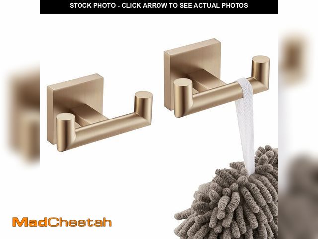 Lot 74-13544916 - KOKOSIRI Robe Hooks Bath Towel Hooks Bathroom Hardware Double Coat Hooks Wall Mounted, 2 Pack Champa...