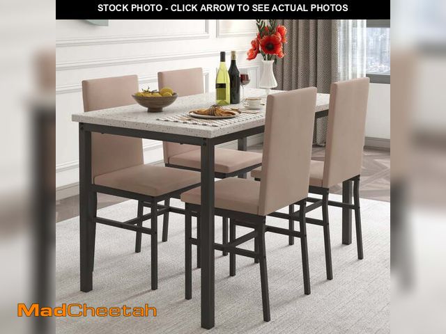 Lot 74-12577401 - 5 Piece Kitchen Dining Table and Chair Set, Dining Room Table Set with Faux Marble Table PU Leather ...