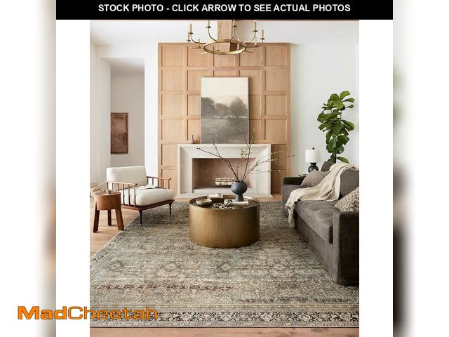 Lot 74-13075853 - Loloi Layla Collection LAY-03 Olive/Charcoal 7'-6" x 9'-6" .13" Thick Area Rug, Soft, Durable, Vinta...