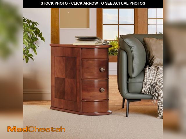 Lot 74-12528994 - Kerlin 23.6 in. Solid Wood 2-Drawer U-Shaped End Table Set, No Assembly Required, Finished Back, Wal...