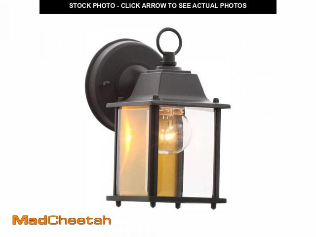 Lot 74-12491962 - Hampton Bay 8.19 in. Black Decorative Hardwired Outdoor Wall Light Lantern Coach Sconce with Clear G...