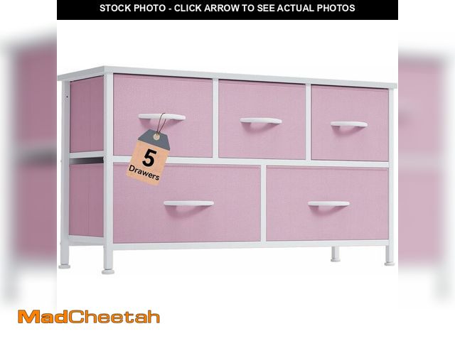Lot 74-12828842 - (MISSING HARDWARE) DWVO Dresser for Room with 5 Drawers - Fabric Storage Tower, Long Fabric Dresser,...