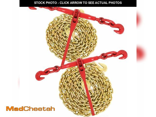 Lot 74-13696201 - 5/16" - 3/8" Ratchet Load Binder(2) 5400lbs with G80 5/16'' X 10FT Binder Chain(2) 4900 lbs, with Gr...